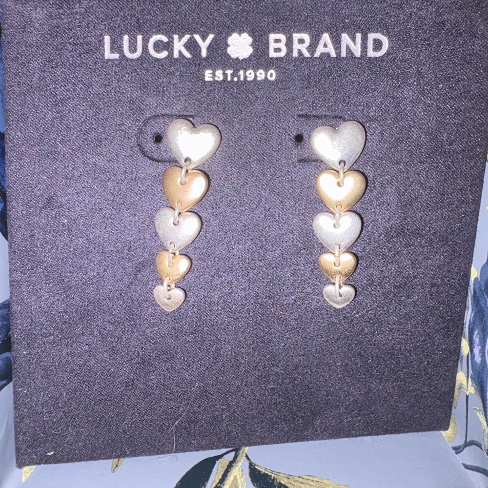 Lucky Brand Gold-silver Tone Heart Cascade Earrings